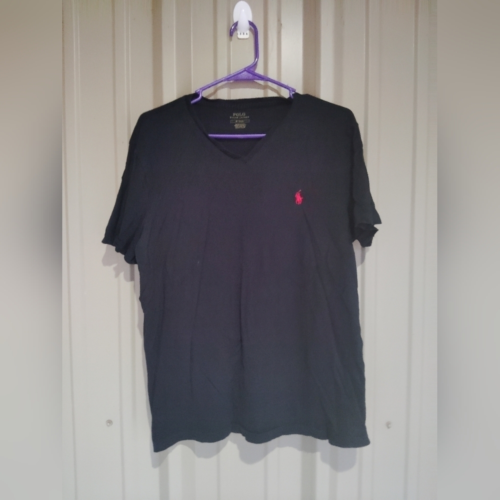 Men's Polo Ralph Lauren Black V Neck T Shirt Size Medium Preppy